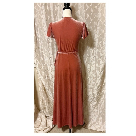 BHLDN by ANTHROPOLOGIE Dusty Rose Pink Velvet Thrive Wrap Midi Dress - Picture 4 of 16